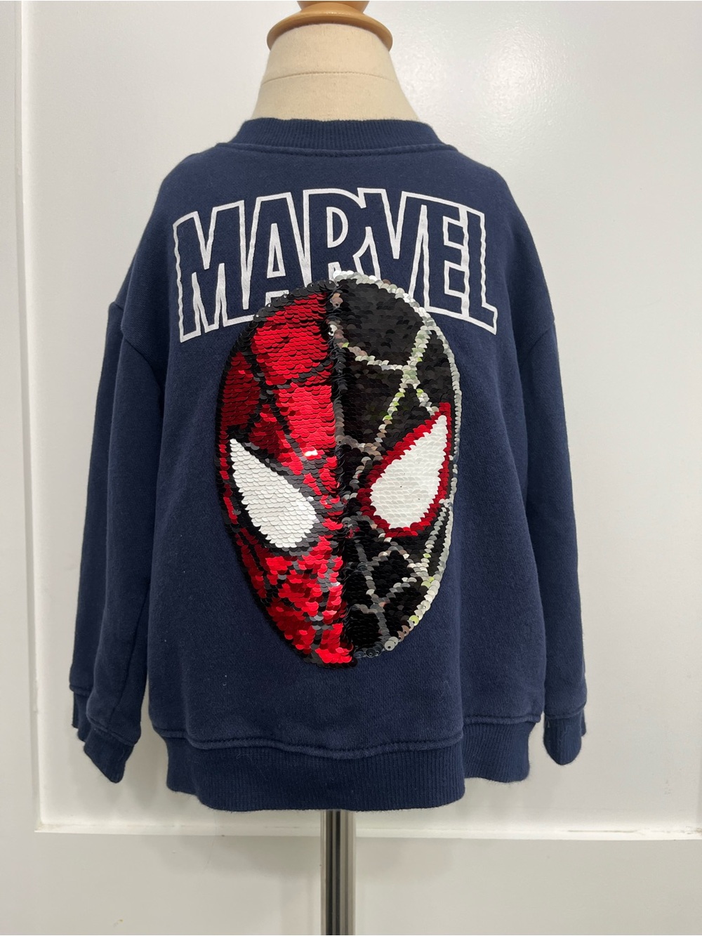 H&M Navy Marvel Sequin Spider-Man Sweatshirt - Red, Black, White